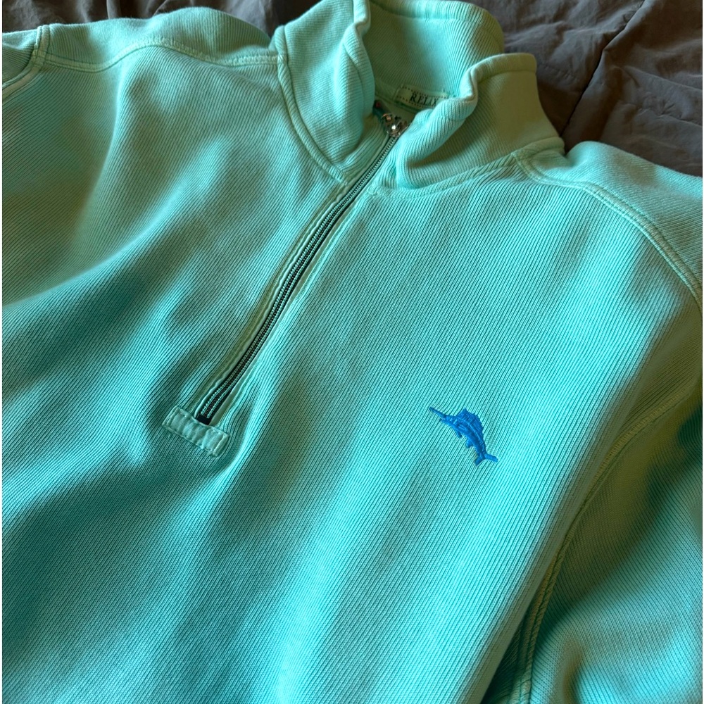 👉🏼Like New👈🏼 Tommy Bahama Relax Half Zip Sweatshirt Pullover Turquoise Size: XXL - Picture 2 of 5